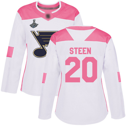 Adidas Blues #20 Alexander Steen White/Pink Authentic Fashion Stanley Cup Champions Women's Stitched NHL Jersey